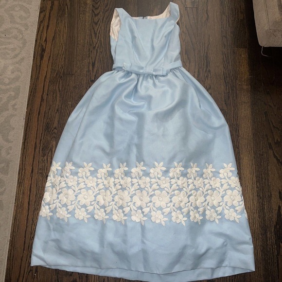 Vtg 50s EMMA DOMB Party Swing Dress Embroidered Fit Flare Tulle lined Xs - Picture 10 of 16
